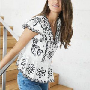 Embroidered Peplum Top